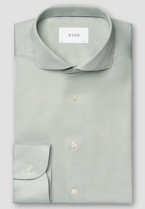 Eton Filo di Scozia Cotton Rich Depth and Texture King Knit Overhemd Licht Groen