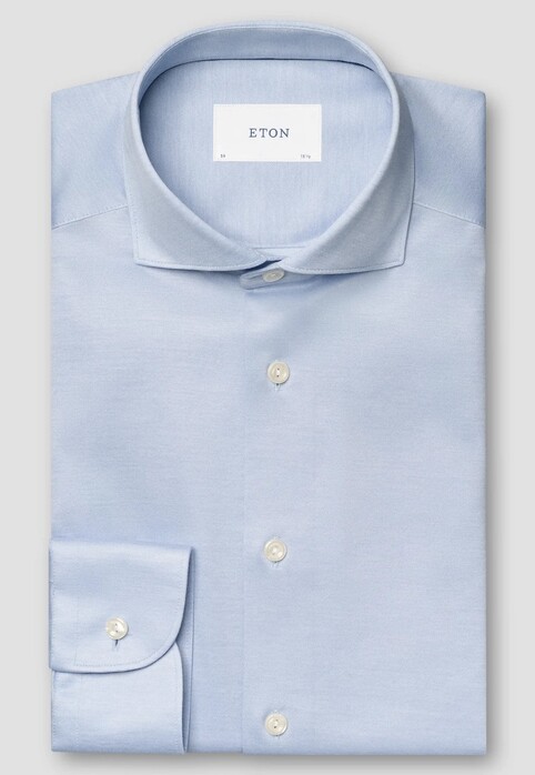 Eton Filo di Scozia Cotton Rich Depth and Texture King Knit Shirt Light Blue