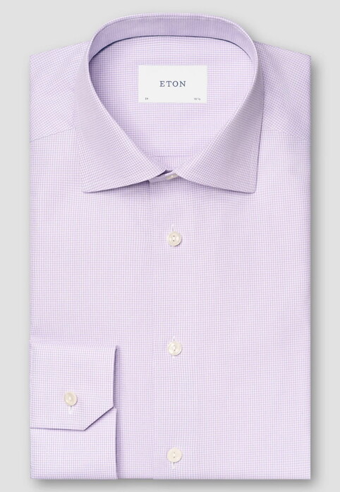 Eton Fine Check Cotton Signature Twill Overhemd Licht Paars