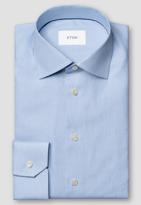 Eton Fine Check Rich Signature Twill Overhemd Licht Blauw