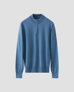 Eton Fine Knit Cotton Cashmere Soft Touch Quarter Zip Trui Blauw