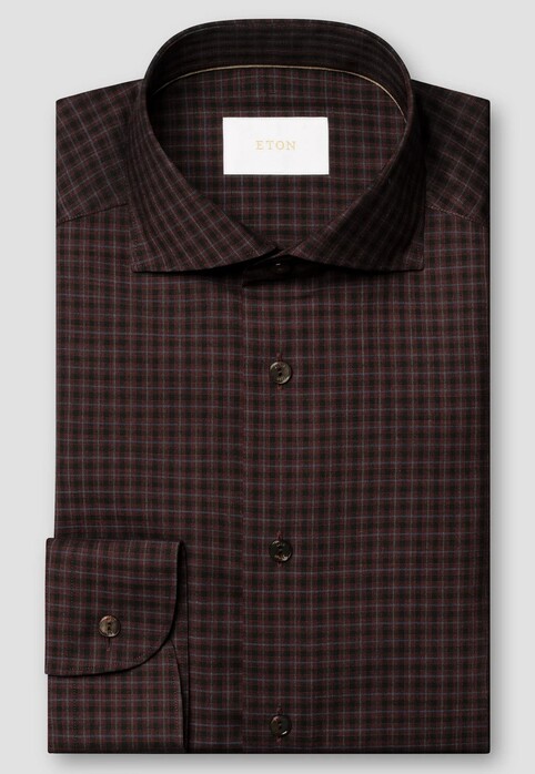Eton Fine Multi Check Super 120s Merino Wool Natural Stretch Overhemd Donker Rood