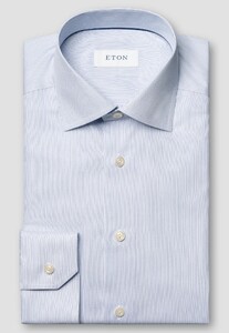 Eton Fine Stripe Cotton Twill Cutaway Collar Overhemd Donker Blauw