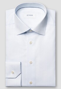 Eton Fine Stripe Cotton Twill Cutaway Collar Overhemd Licht Blauw