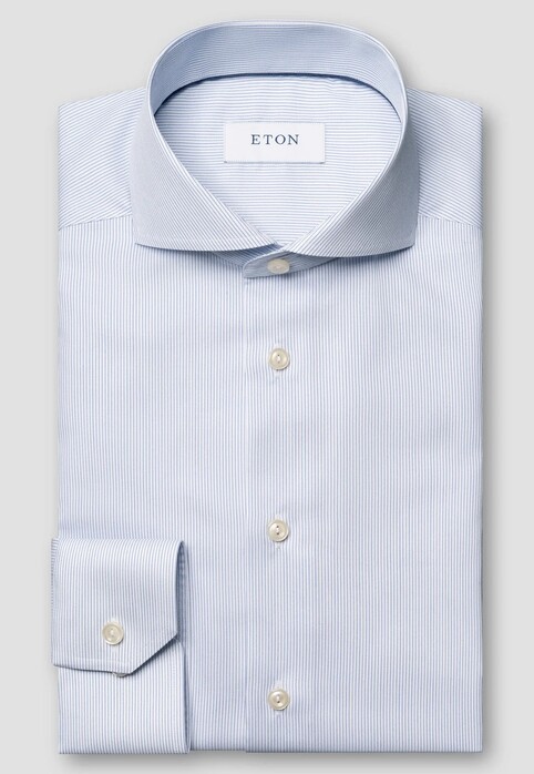 Eton Fine Stripe Cotton Twill Overhemd Donker Blauw