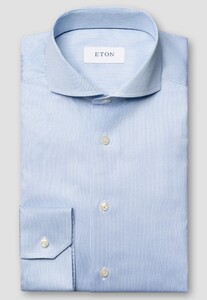 Eton Fine Stripe Pattern Signature Twill Overhemd Licht Blauw
