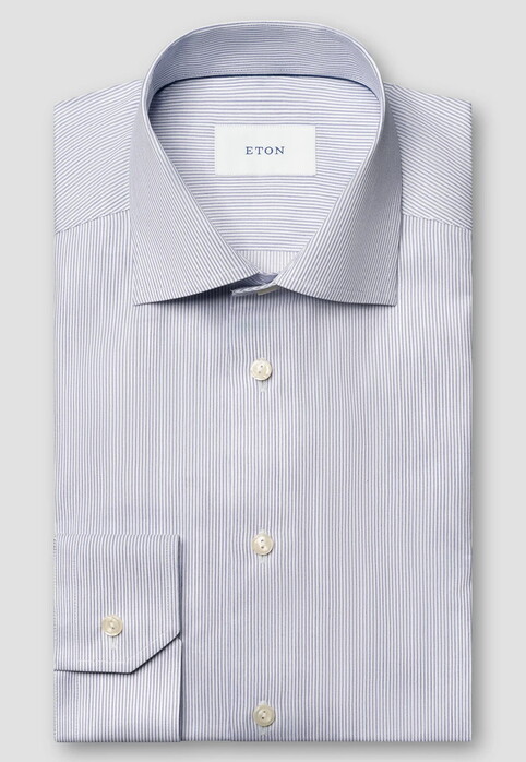 Eton Fine Striped Signature Twill Overhemd Donker Blauw