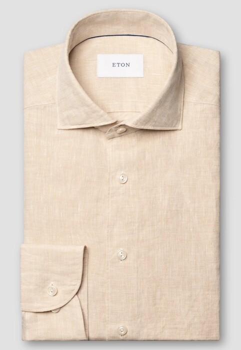 Eton Fine Textured Albini Linnen Wide Spread Collar Overhemd Beige