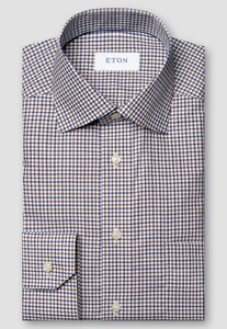 Eton Fine Twill Mini Duo Color Check Shirt Brown-Dark Blue