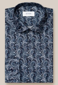 Eton Floral Pattern Luxury Cotton Signature Twill Shirt Dark Evening Blue