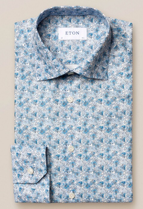 Eton Floral Signature Twill Overhemd Blauw