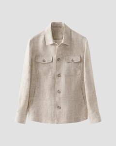 Eton Four Pocket Robust Relaxed Linen Overshirt Beige