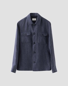 Eton Four Pocket Robust Relaxed Linen Overshirt Navy