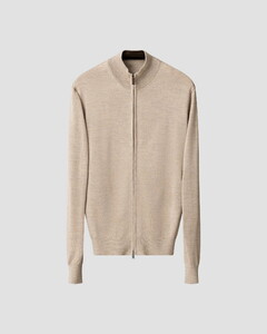 Eton Full Zip Knit Merino Extrafine Cardigan Beige