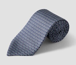 Eton Geometric Pattern Silk Stropdas Donker Blauw