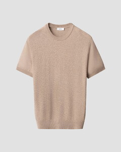 Eton Herringbone Knit Crew Neck Lightweight Organic Cotton T-Shirt Beige