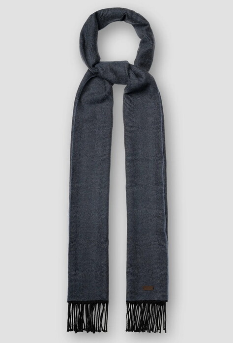 Eton Herringbone Merino Wool Scarf Dark Evening Blue
