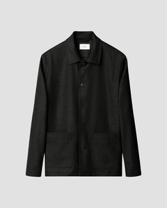 Eton Herringbone Wool Cashmere Chore Jacket Overshirt Bruin-Groen
