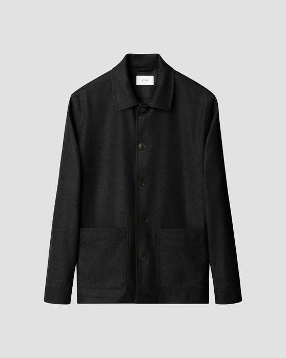 Eton Herringbone Wool Cashmere Chore Jacket Overshirt Bruin-Groen