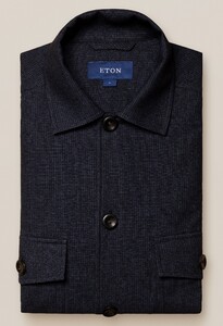 Eton Houndstooth Cotton-Wool-Cashmere Flanel Overshirt Dark Navy