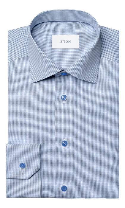 Eton Houndstooth Signature Twill Shirt Dark Evening Blue