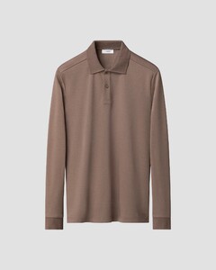 Eton Interlock Long Sleeve Organic Supima Cotton Jersey Polo Bruin