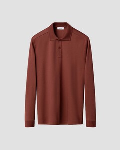 Eton Interlock Long Sleeve Organic Supima Cotton Jersey Polo Donker Rood