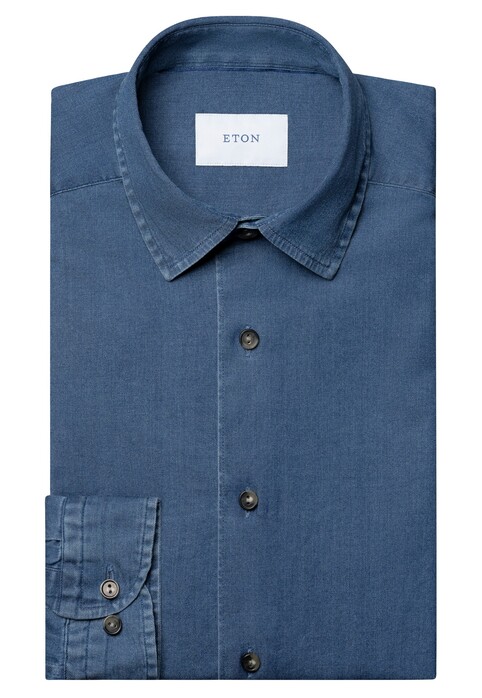 Eton Italian Woven Cotton Denim Subtle Stretch Overhemd Denim Blue