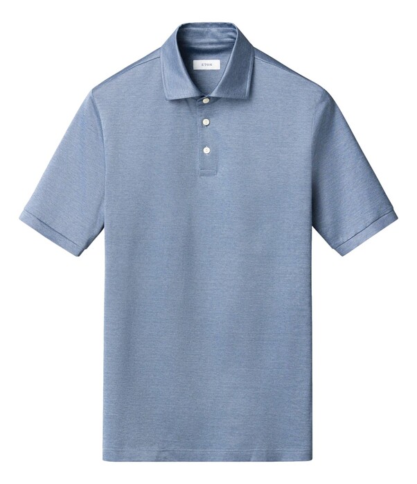 Eton Jacquard Filo di Scozia Polo Shirt Licht Blauw