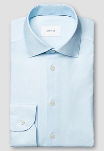 Eton Knitted Cotton Blend Four-Way Stretch Shirt Light Blue