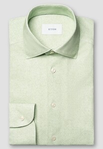 Eton Knitted Cotton Blend Four-Way Stretch Shirt Light Green