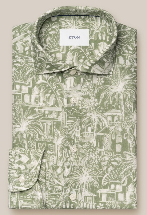 Eton Linnen Rich Fantasy Pattern Overhemd Groen
