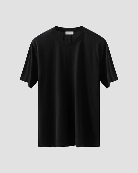 Eton Luxury Cotton Silk Crew Neck Soft Touch T-Shirt Zwart
