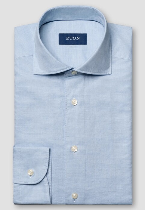 Eton Luxury Cotton Silk Fine Twill Overhemd Licht Blauw