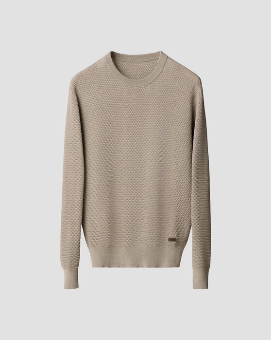 Eton Luxury Egyption Organic Cotton Solid Color Texture Knit Pullover Beige