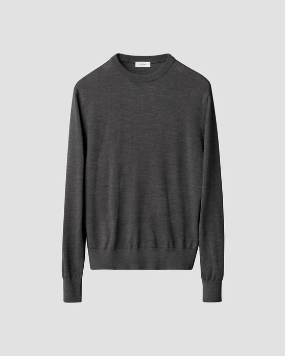 Eton Luxury Extrafine Merino Crew Neck Trui Donker Grijs