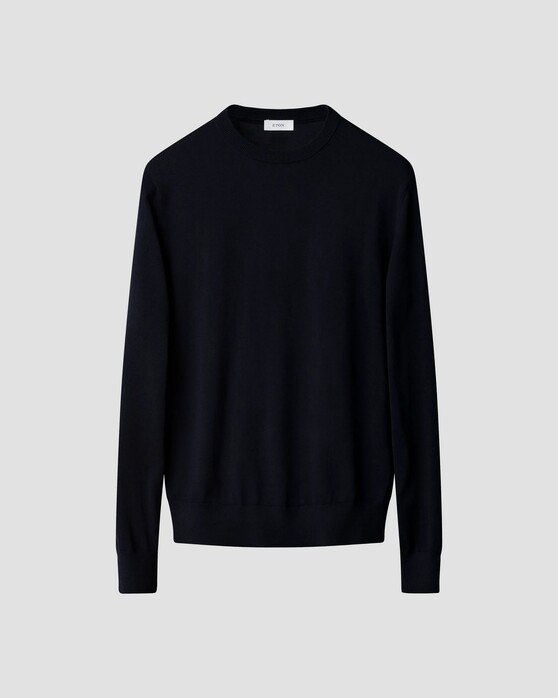Eton Luxury Extrafine Merino Crew Neck Trui Navy