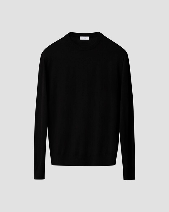 Eton Luxury Extrafine Merino Crew Neck Trui Zwart