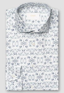 Eton Luxury Floral Cotton Linnen Blend Overhemd Blauw