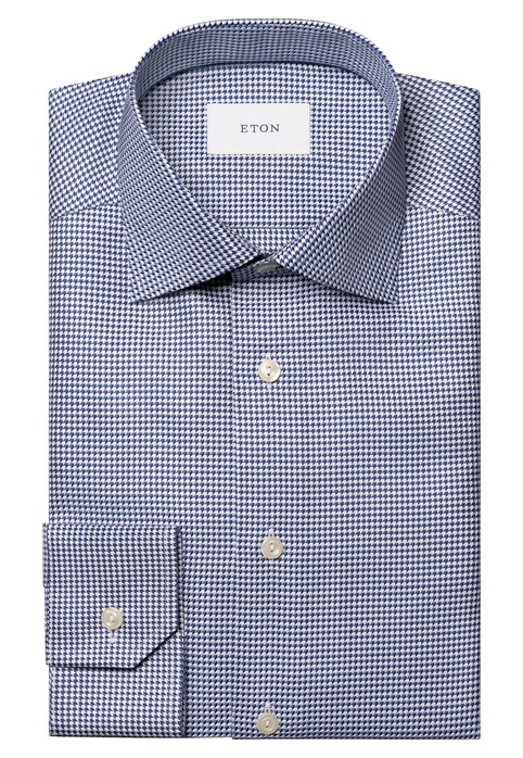 Eton Luxury Organic Cotton King Twill Houndstooth Texture Overhemd Donker Blauw