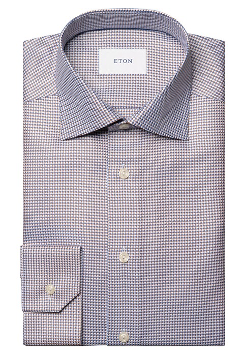 Eton Luxury Organic Cotton King Twill Houndstooth Texture Overhemd Oranje