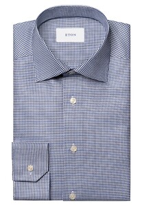Eton Luxury Organic Cotton King Twill Houndstooth Texture Shirt Dark Evening Blue