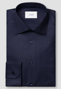 Eton Luxury Organic Cotton King Twill Houndstooth Texture Shirt Dark Navy