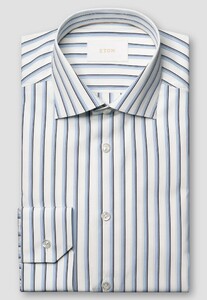 Eton Luxury Organic Supima Cottom 120 Poplin Multi Stripe Overhemd Blauw