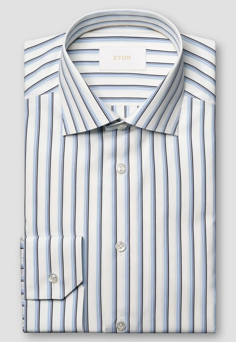 Eton Luxury Organic Supima Cottom 120 Poplin Multi Stripe Overhemd Blauw