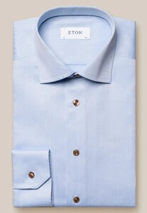 Eton Luxury Signature Twill Subtle Texture Brown Contrast Details Overhemd Licht Blauw
