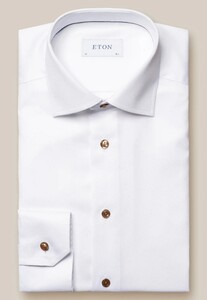 Eton Luxury Signature Twill Subtle Texture Brown Contrast Details Shirt White