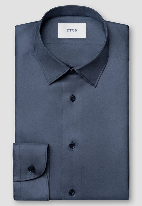 Eton Luxury Silk Twill Mother of Pearl Buttons Overhemd Navy