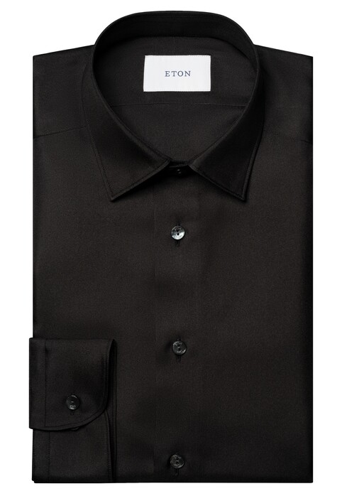 Eton Luxury Silk Twill Mother of Pearl Buttons Overhemd Zwart