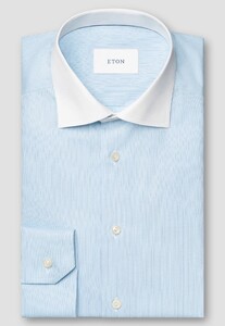 Eton Luxury Stripe Organic Cotton Fine Twill White Collar Overhemd Licht Blauw